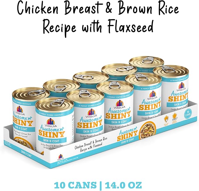 Weruva Awesome Shiny Wet Dog Food, Chicken & Brown Rice, 14oz Can (Pack of 10)