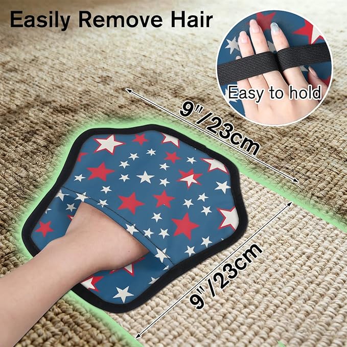 Star Print Electrostatic Pet Hair Removal Glove for Cats & Dogs - Reusable Grooming Mitt for Couch, Carpet, Car Seat & Laundry - Large 9x9 Inch