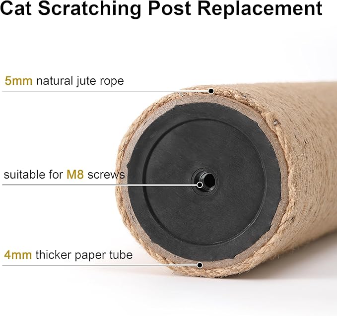 FUKUMARU 2 Pack Scratching Post Replacement, 3.5 X 14.5 Inch Natural Jute Rope Scratching Post Refill with M8 Screws