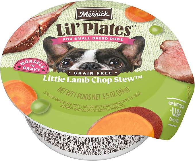 Merrick Lil’ Plates Grain Free And Gluten Free Natural Wet Dog Food For Small Dogs, Soft Little Lamb Chop Stew - (Pack of 12) 3.5 oz. Tubs