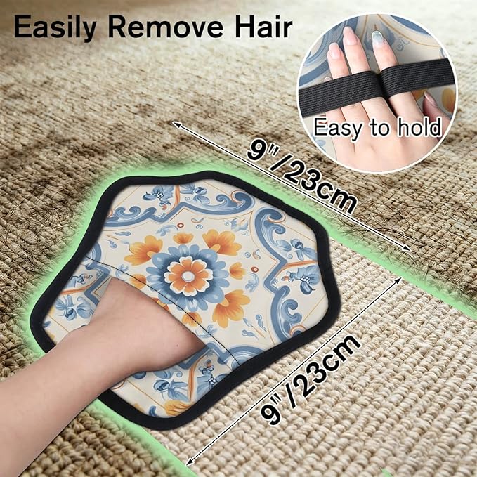 Floral Theme Electrostatic Pet Hair Removal Glove for Cats & Dogs - Reusable Grooming Mitt for Couch, Carpet, Car Seat & Laundry - Large 9x9 Inch