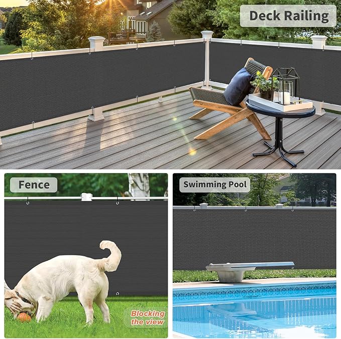 LOVE STORY 3'x16' Dark Grey Balcony Screen Privacy Fence Cover UV Protection Weather-Resistant 3 FT Height Heavy Duty for Deck, Patio, Backyard Shield 90%