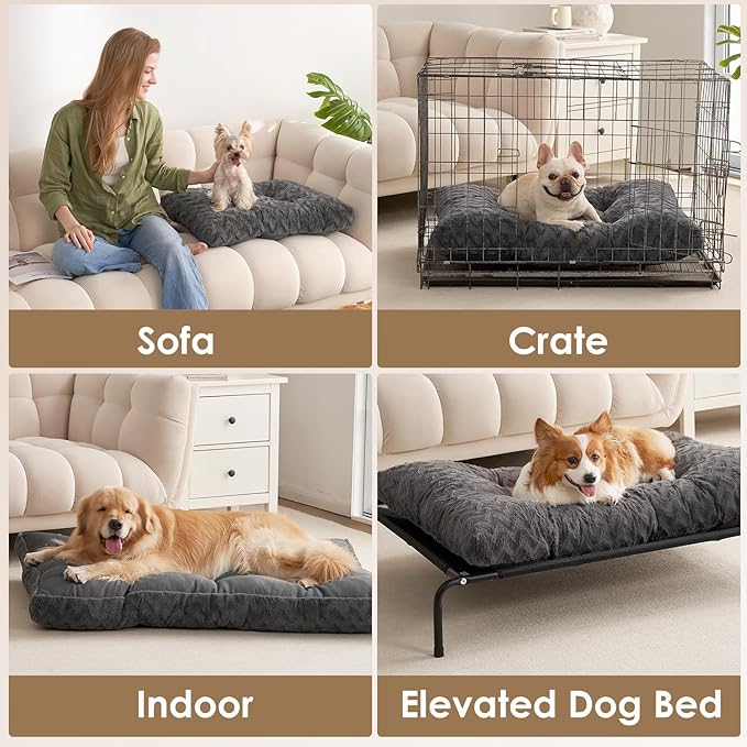 EHEYCIGA Washable Small Dog Bed for Crate 23x18 Inch, Reversible Kennel Pad for Puppy Weight Up to 25 lbs, Plush and Comfy Pet Sleeping Mat, Charcoal