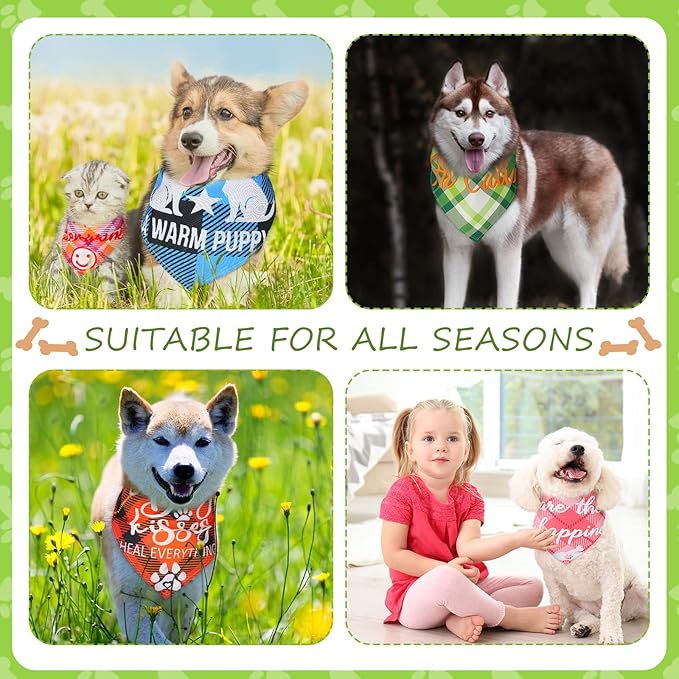 Kacctyen 300 Pcs Dark Plaid Dog Bandanas Bulk for Groomers Pet Scarf Puppy Bibs with Cute Sayings Adjustable Washable Pet Spring Summer Accessories for Small to Large Dogs Cats