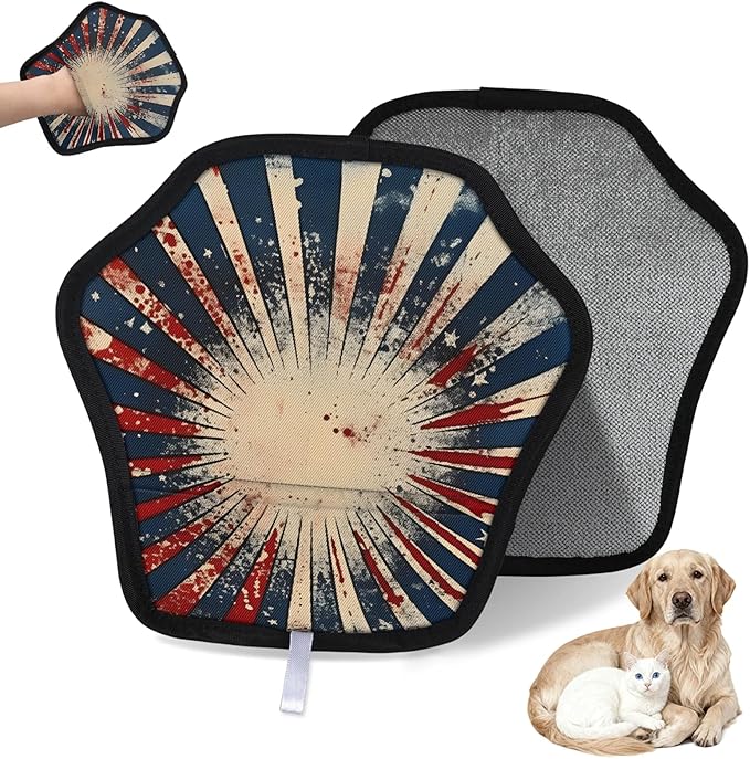 Reusable Pet Hair Removal Glove Abstract Stars Stripes Magic Brush for Cat & Dog Hair Remover for Car, Sofa, Bedding, Clothes - 9x9 Mitt Washable