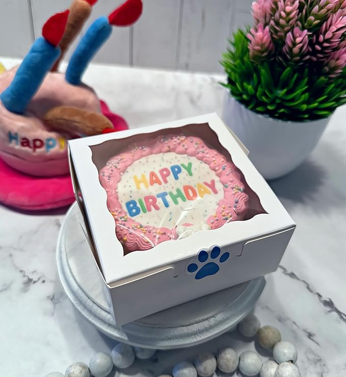 Crispy Vanilla Pink Dog Birthday Cake- Edible Puppy Party Crispy Vanilla Rice Cake-