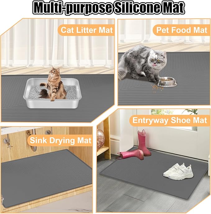 Silicone Cat Litter Mat, 50" x 36" Extra Large Litter Trapping Mat for Litter Box, Leak-Proof, Non-Slip, Kitty Litter Mats with Soft Texture for Floor, Keeping The Floor Clean (Dark Grey)