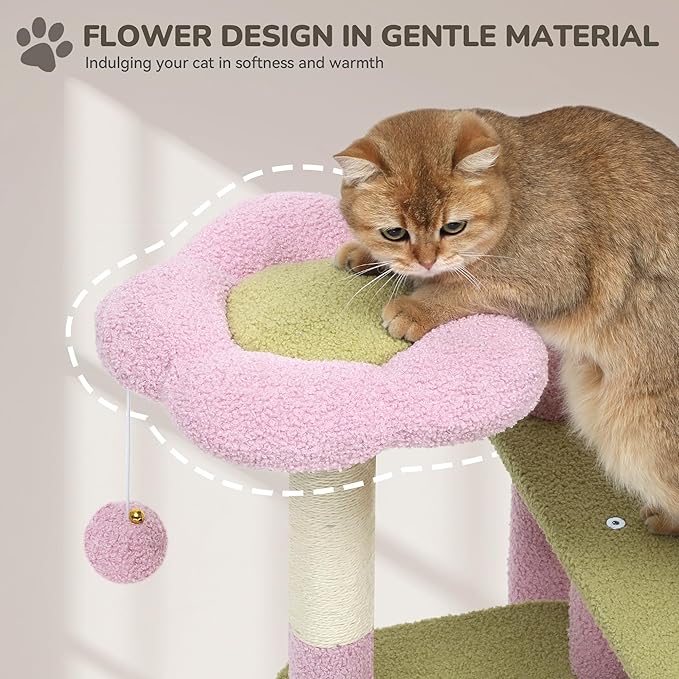 YITAHOME 61" Flower Cat Tree, Cat Tree Cute with Large Metal Frame Hammock, Silicone Tickling Column, Cat Scratched Board, 3 Sisal Scratching Posts, Aesthetic Cat Tower with Condo and Perches