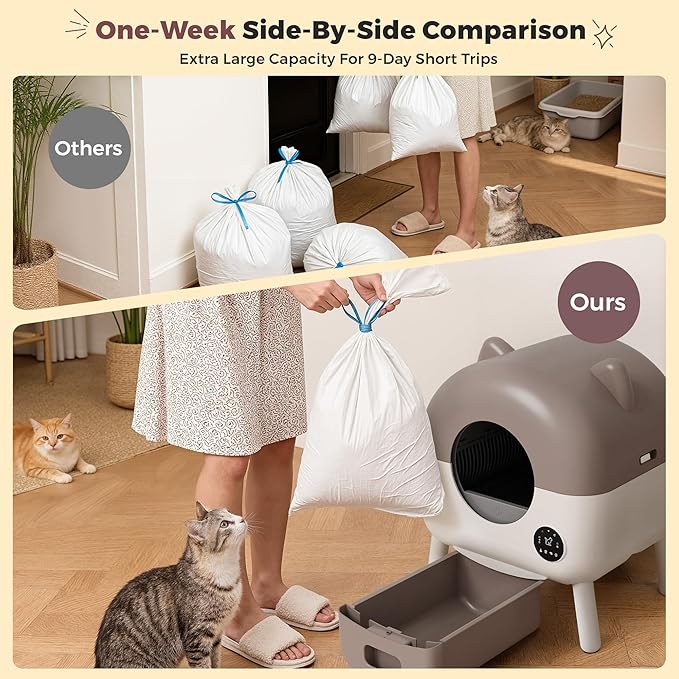 WARCAT Automatic Self-Cleaning Litter Box, Large Capacity Smart APP Control with Safety Sensors, Includes 1 Roll Garbage Bags (Orange)