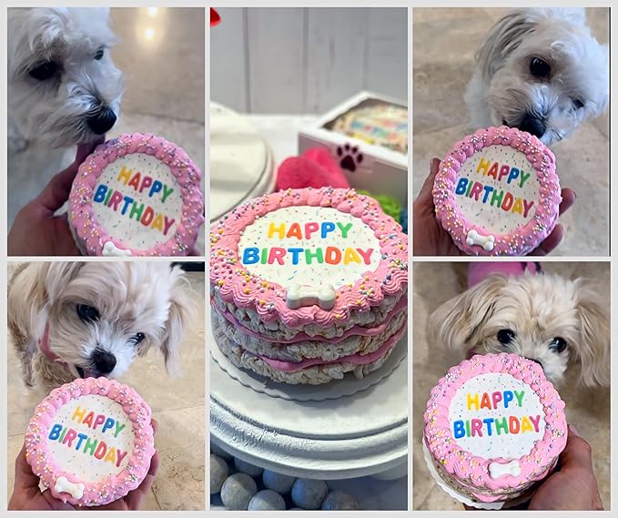 Crispy Vanilla Pink Dog Birthday Cake- Edible Puppy Party Crispy Vanilla Rice Cake-