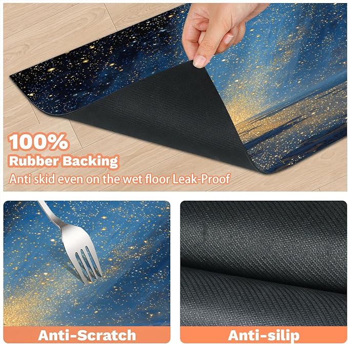 Ocean Beach Dog Food Mat for Floors Absorbent, Quick Dry Water Dispenser Mat for Food, Water, Pet Supplies 16" x 24", Galaxy Star