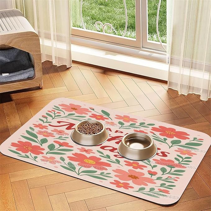 Dog Food Mat Dog Mat for Food and Water 18X12In Happy Mother's Day Floral Gift Mom Eo No Stains Cat Pet Feeding Mats Water Bowl for Messy Drinkers