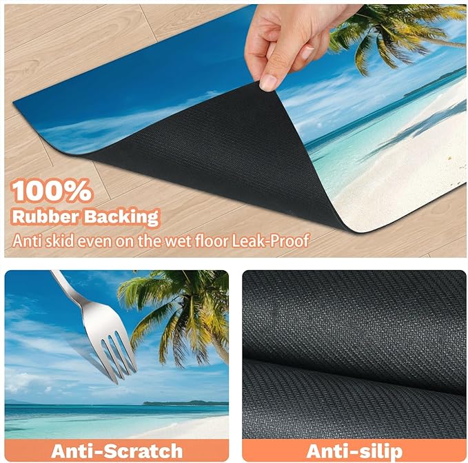 Palm Tree Dog Food Mat for Floors Absorbent, Quick Dry Water Dispenser Mat for Food, Water, Pet Supplies 12" x 20", Tropical Hawaii