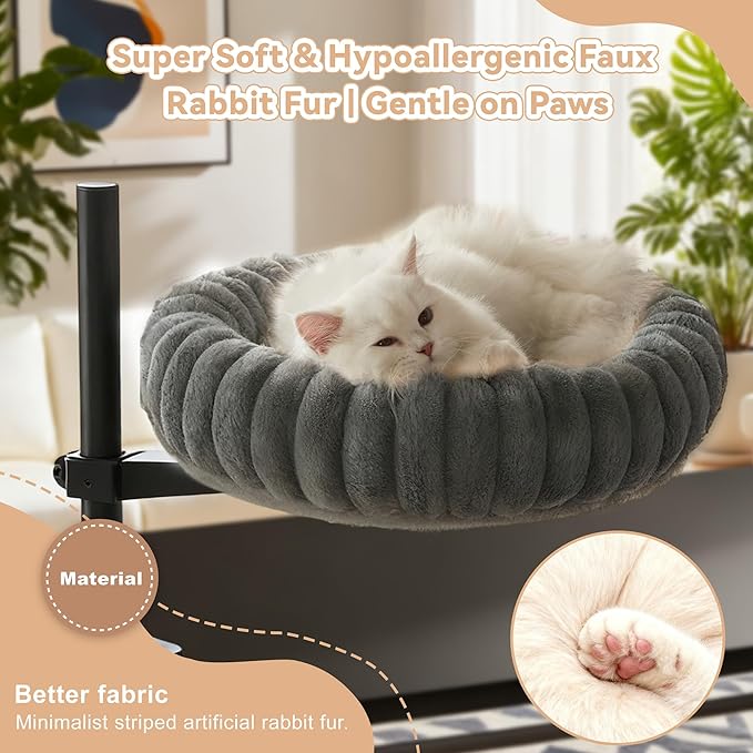 Dogpals 360° Rotating Cat Bed for Desk, Height Adjustable Cat Perch with Semi-Enclosed Design & Removable Cushion, No-Drill Clamp fits up to 1.18" Desk, Supports 9lbs for Office, Gaming Table, Grey