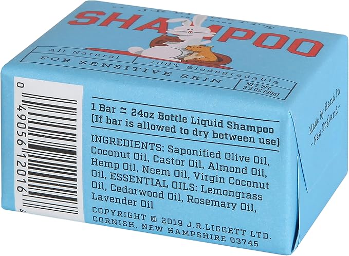 JR Liggett’s Natural Small Animal Shampoo Bar for Sensitive Skin - 100% Detergent Free, Non-GMO & Biodegradable - Tear-Free, Hypoallergenic Formula Soothes Dry Itchy Skin - 3.5 oz Bar