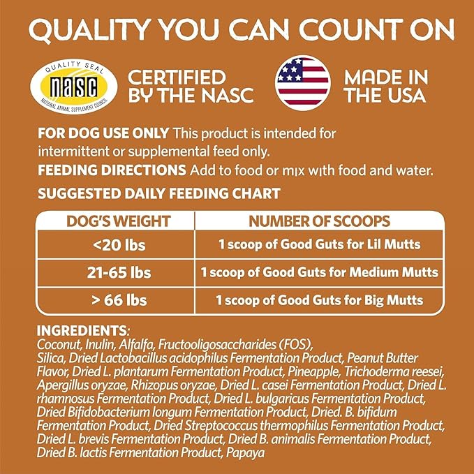 Fidobiotics Good Guts for Medium Mutts Probiotic for Dogs, 6 Billion CFUs, 11 Strains, 5 Digestive Enzymes, 2 Prebiotics, Digestive Gut Health for Dogs, Adult & Puppy Probiotics Supplements, Pack of 2