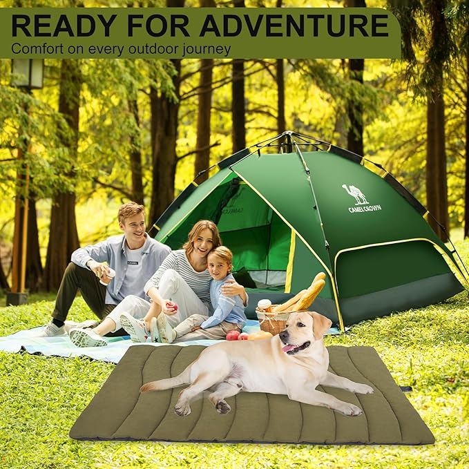 BINGPET Outdoor Travel Dog Bed for Large/Medium Dogs,Portable Waterproof Camping Mat with Carry Bag,Foldable Outside Bed,Machine Washable Indoor Pet Mat for Small,Medium and Large Dogs 26"x43"