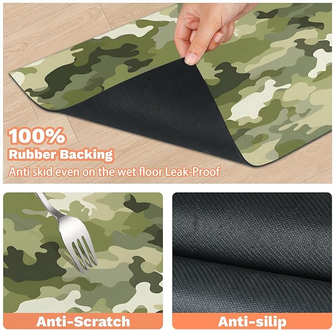 Camo Dog Food Mat for Floors Absorbent Dog Bowl Mat for Food and Water Dispenser Quick Dry Cat Food Placemat Pet Supplies 24" x 32", Camouflage