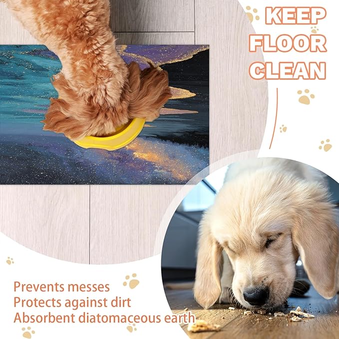Beach Dog Food Mat for Floors Absorbent, Quick Dry Water Dispenser Mat for Food, Water, Pet Supplies 12" x 20", Galaxy Star