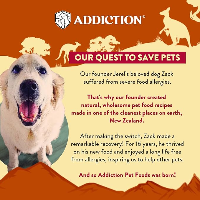 Addiction Outback Kangaroo Feast Air-Dried Grain-Free Dog Food – Complete Meal or Topper with Natural Ingredients for Digestive and Skin & Coat Health, 2lb