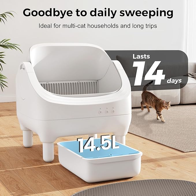 Coziwow Smart Open Top Automatic Litter Box, Self Cleaning Cat Litter Box with App Control & Odor Isolation, Cat Litter, Large Capacity for Multiple Cats, Includes Trash Bags & Cat Litter Mat