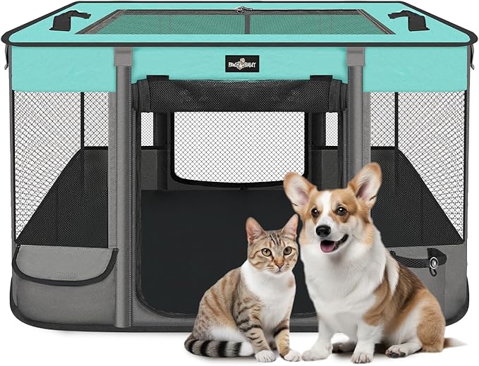 Foldable Pet Kitten Playpen, Waterproof Portable Dog Cat Playpen Kennel Tent for Small Cat Dog, Retractable Shade Cover with Free Carrying Case, Indoor Outdoor Use for Small Animals.