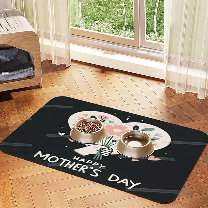 Absorbent Dog Water Cat Mat for Food Water Bowl Quick Dry Happy Mother's Day Floral Gift for Mom Jq Pet Feeding Mats No Stains Dog Food Mat Pet Accessories Supplies Cat Bowl Mats 24x16In