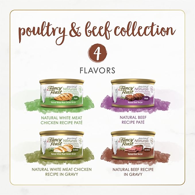 Purina Fancy Feast Wet Cat Food Variety Pack Gourmet Naturals Poultry and Beef Collection - (Pack of 30) 3 oz. Cans