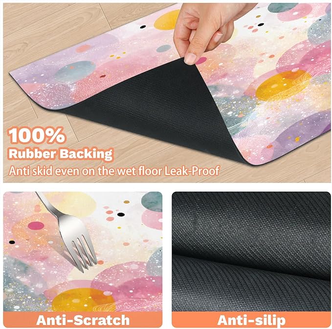 Polka Dot Dog Food Mat for Floors Absorbent Dog Bowl Mat for Food and Water Dispenser Quick Dry Cat Food Placemat Pet Supplies 17" x 30", Boho Circle