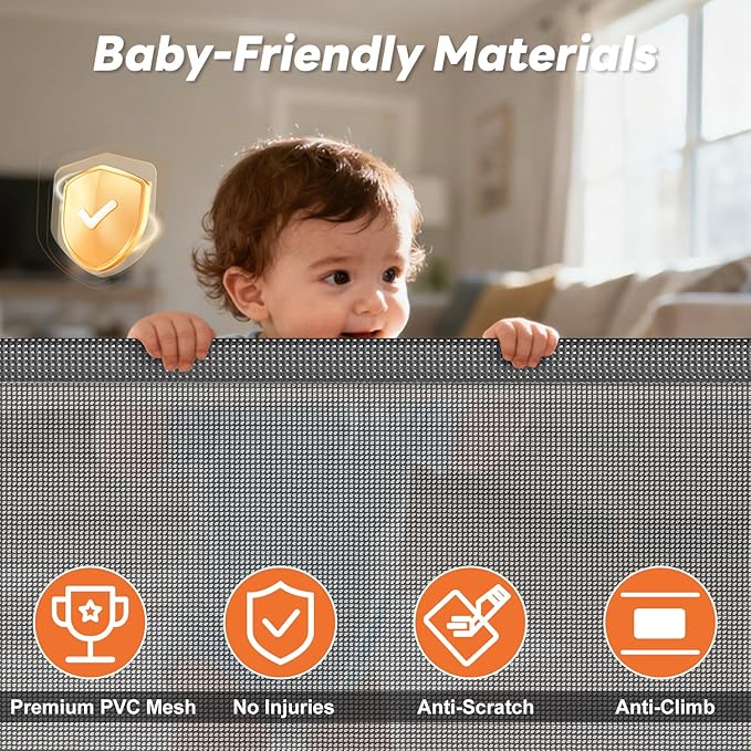 70 Inch Wide Retractable Baby Gate for Doorways, Extra Long Dog Gate Indoor Pet Gate Retractable Gate Outdoor Gates for Decks, Extra Long Baby Gates for Large Openings, Gray