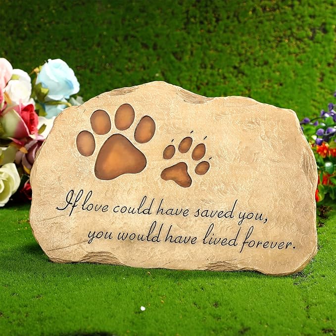 Jetec Dog Memorial Stone Dog Garden Memorial Stone Paw Prints Pet Headstone Resin Grave Marker Pet Loss Gifts Sympathy Gifts for Indoor Outdoor, 11 x 7.5 Inch