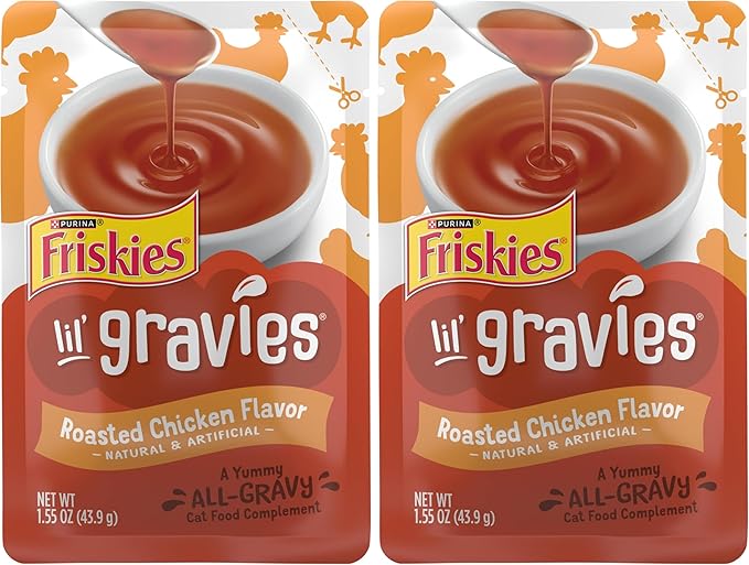 Friskies Purina Lil' Gravies Roasted Chicken Flavor Cat Food Lickable Cat Treats - 1.55 oz. Pouches,(Pack of 32)