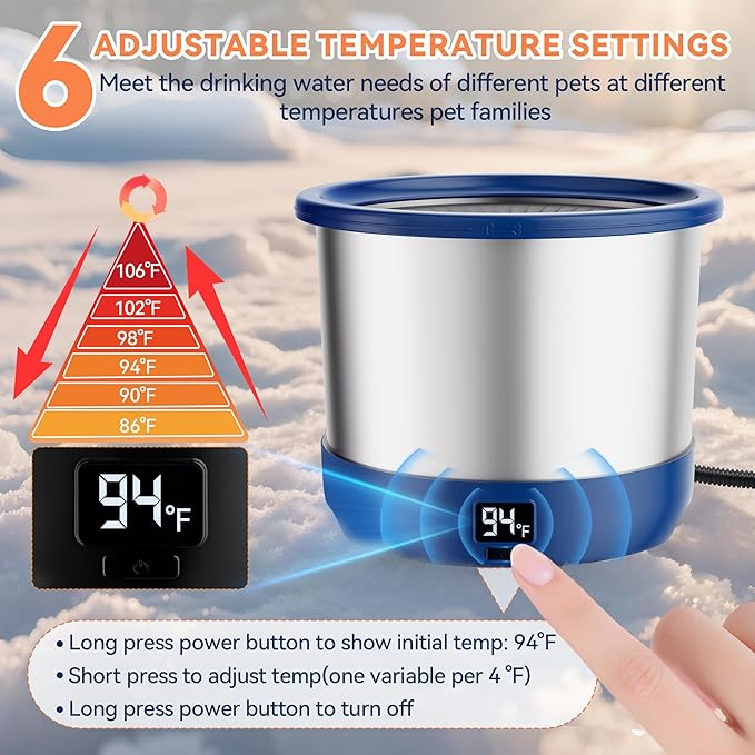3.5L Heated Water Bowl, Stainless Steel Heated Dog Bowl with Digital Display and Adjustable Temperature, Heated Outdoor Pet Water Bowl Provides Warm Water for Dogs