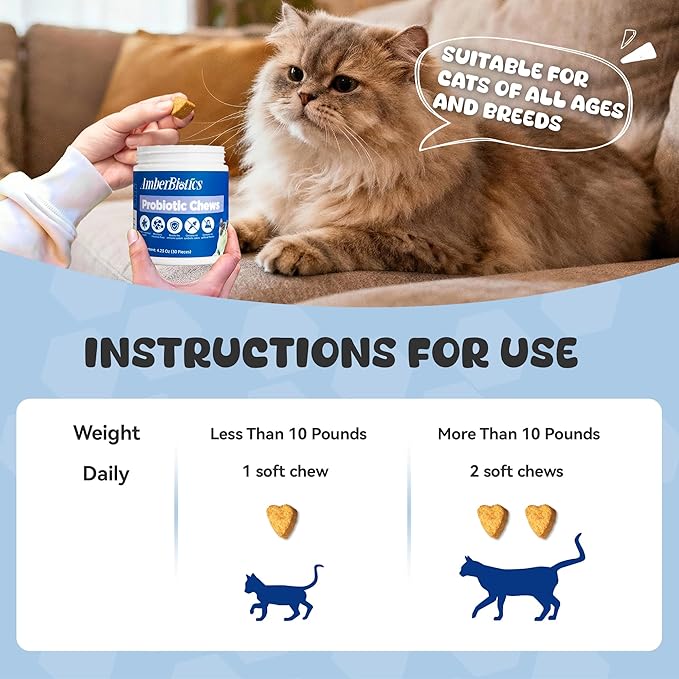 Probiotics for Cat, Boosts Immune System, Improves Digestion, Supports Gut Health, Relieves and Prevents Diarrhea and Soft Stools, Salmon-Flavored Chewable Tablets - 30 Tablets (120g)