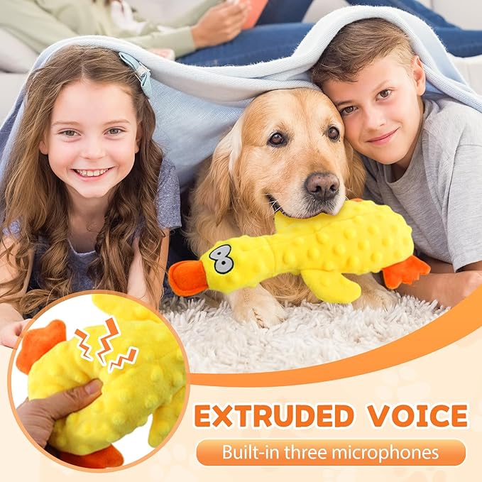 Dog Toys for Aggressive Chewers, 2026 Upgraded Duck Dog Toys Large Dogs Indestructible, Vocal Toys with Built-in Squeaker for Boredom Relief, Cute Yellow Duckling Plush for Playtime (Yellow)