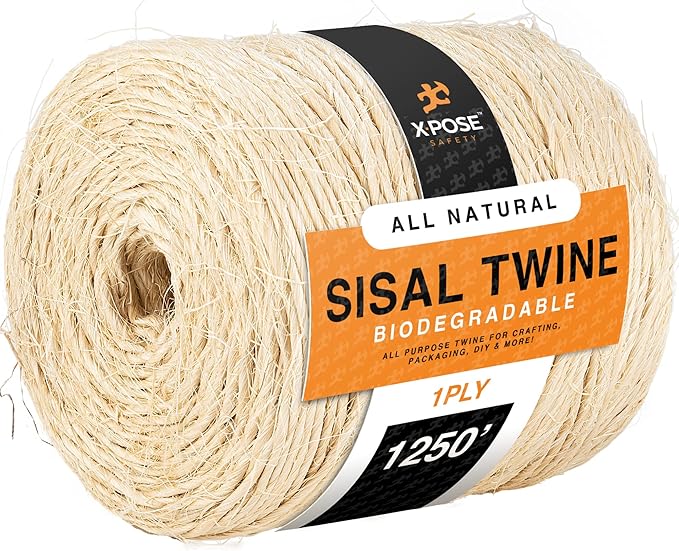 Sisal Twine - Thin Natural Fiber Rope on Spool - Rope for Cat Scratching Post, Cat Tree Replacement Parts, Pet Toy - Decorative Cordage, Pole Wrap (1, 1 Ply 1250 Ft.)