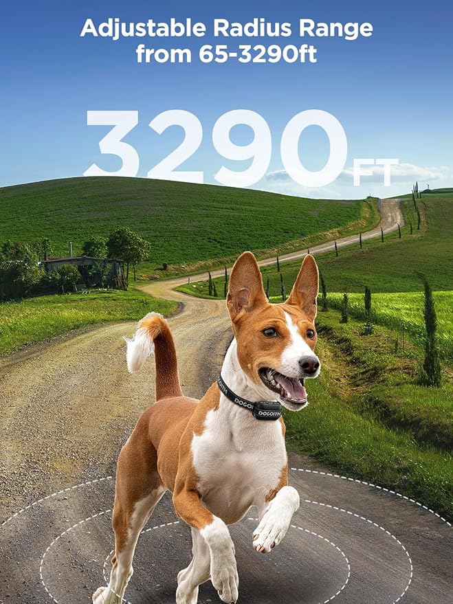 Wireless Dog Fence with 3 Warning Modes, Electric Dog Fence Collar with Real-time Signal, Pet Containment System with Wide Adjustable Range for Most Dogs