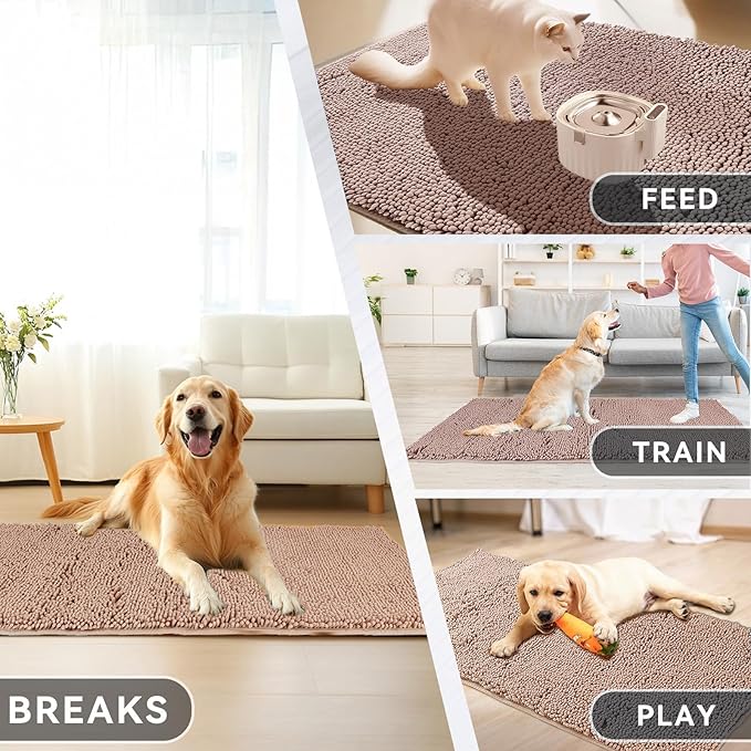 55“ X 27” Washable Dog Door Mat, Ultra fine Fiber Dog Door Mat, Quick Drying Chenille Pet Door Mat, Machine Washable Indoor and Outdoor Rug (Camel)