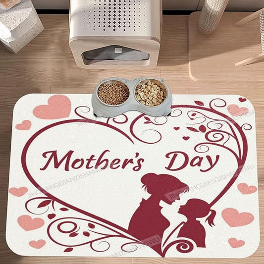 Absorbent Dog Water Cat Mat for Food Water Bowl Quick Dry Classic Happy Mother's Day Floral Gift for Mom Fv Pet Feeding Mats No Stains Dog Food Mat Pet Accessories Supplies Cat Bowl Mats 24x16In