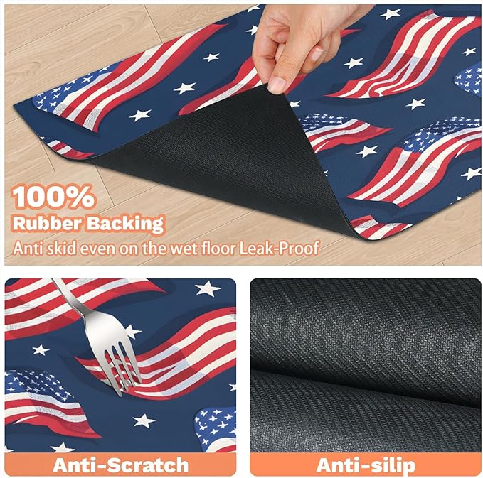 American Flag Dog Food Mat for Floors Absorbent Dog Bowl Mat for Food and Water Dispenser Quick Dry Cat Food Placemat Pet Supplies 24" x 32", Stars Stripes