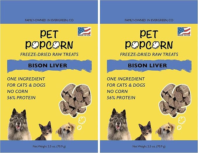 Freeze-Dried Raw Treats - Bison Liver - 2.5oz Bag, Dog & Cat Snacks, Single Ingredient, Natural, Pet Food Topper, Protein‑Packed Meat (Pack of 2)