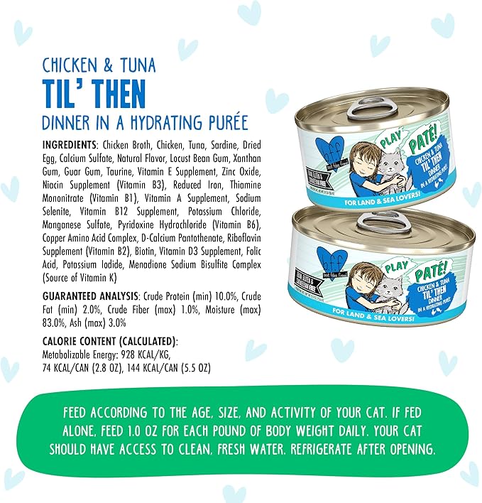 Weruva B.F.F. Play - Best Feline Friend Paté Lovers, Aw Yeah!, Chicken & Tuna Til' Then with Chicken & Tuna, 2.8oz Can (Pack of 12)