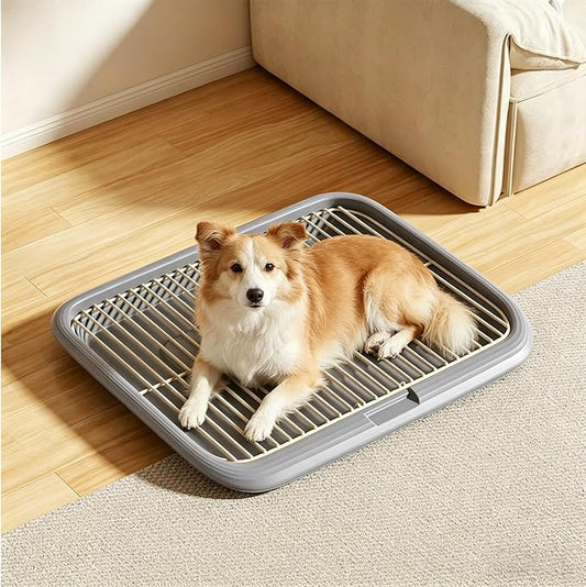 Dog Potty Tray with Guide Pillar, Large Indoor Pet Pee Pad Holder, Removable & Washable Puppy Training Toilet for Housebreaking Supplies Gray