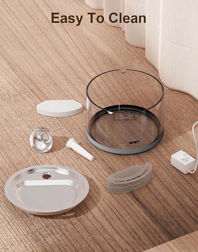 NPET N280 Cat Water Fountain Glass, 95oz/2.8L Automatic Pet Fountain Dog Stainless Steel Tray, Water Dispenser for Cats, Dogs, Multiple Pets (Water Fountain + 5 Filters)