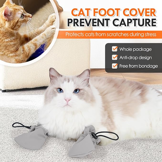 ETIAL 4Pcs Cat Paw Boots Anti Scratch, Adjustable Cat Feet Claw Covers for Indoor Cats Pet Bathing Shaving Checking Treatment, Waterproof Cat Paw Protector Anti-Fall Off Grooming Cat Accessories
