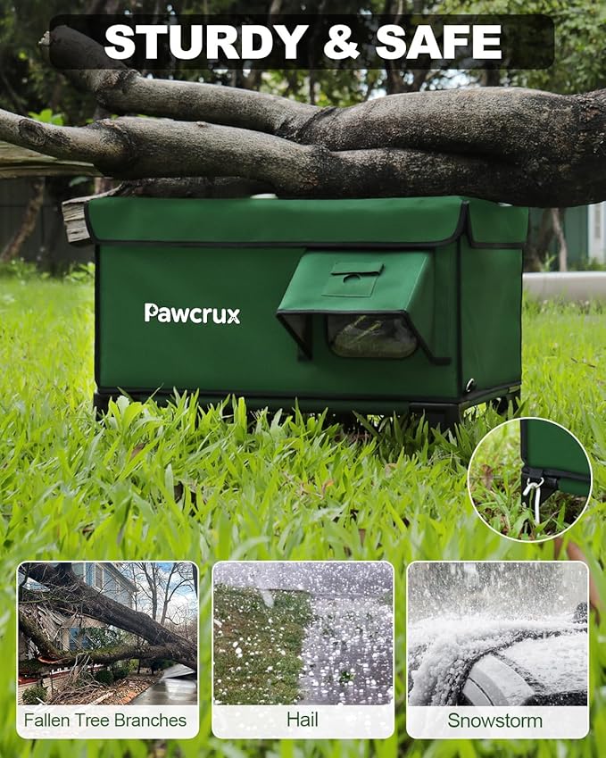 Weatherproof Heated Cat House for Outdoor in Winter, Heated Cat Bed Kitty Shelter with Cat Heating Pad, Insulated & Safe Escape Door, Warm House for Outside Stray Cat (Green, 17"x25"x17")