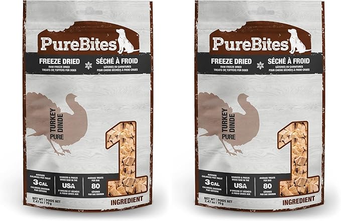 PureBites Turkey Freeze Dried Dog Treats, 1 Ingredient, Made in USA, 2.47oz (Pack of 2)