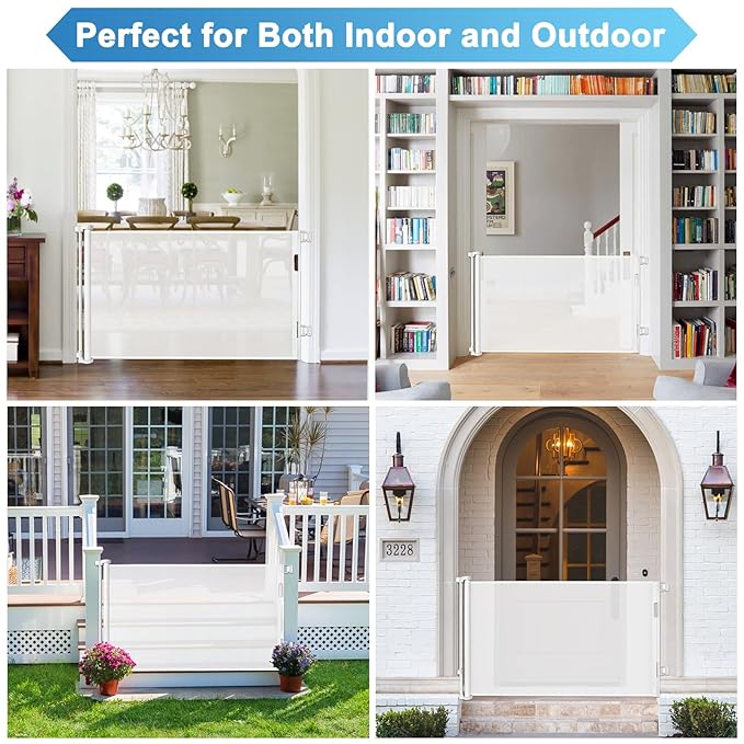 55 Inch Retractable Baby Gates for Doorways Retractable Dog Gate for Stairs Outdoor Retractable Gate Mesh Baby Gate Retractable Gates for Dogs Indoor Large Dog Gate Child Gates for Doorways, White
