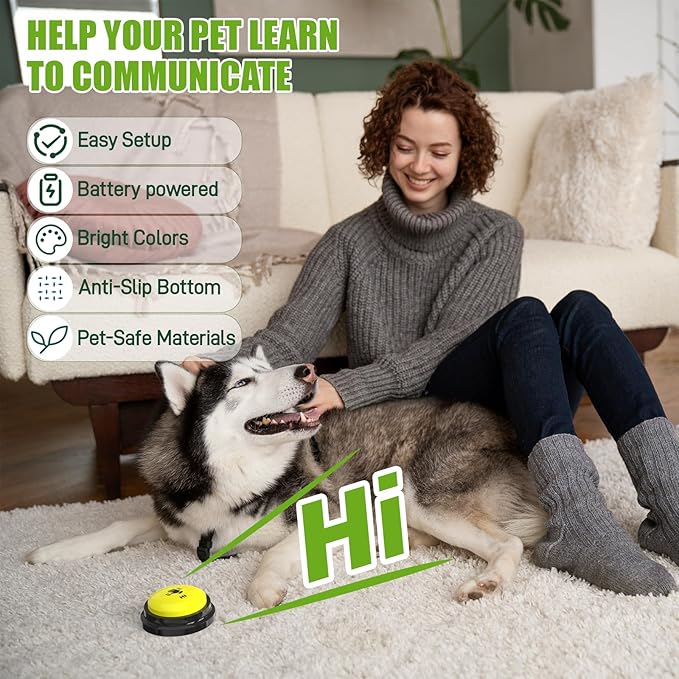 Dog Buttons for Communication, 8 Pack Recordable Talking Buttons for Dog Training with 30 Seconds Voice Recording | Includes Non-Slip Mat & Dog Bath Brush Present Set