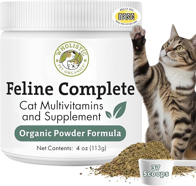 Wholistic Pet Organics Feline Complete - 4 Oz - Multivitamin & Probiotic Powder for Cats - Natural Cat Food & Digestive Support